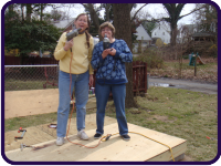 Linda and Tina on shed platform